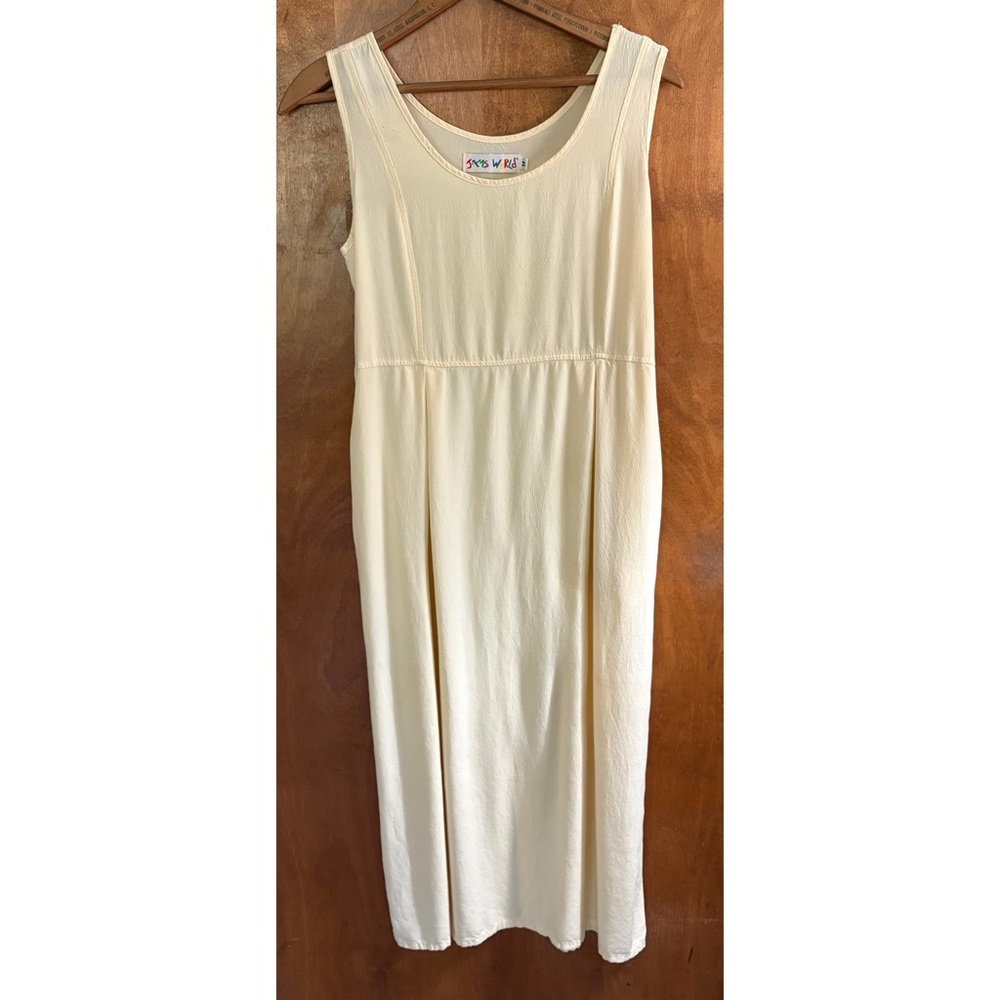 Jams World Vintage Butter Yellow Maxi Dress Pleated Hawaiian Boho Medium Coastal